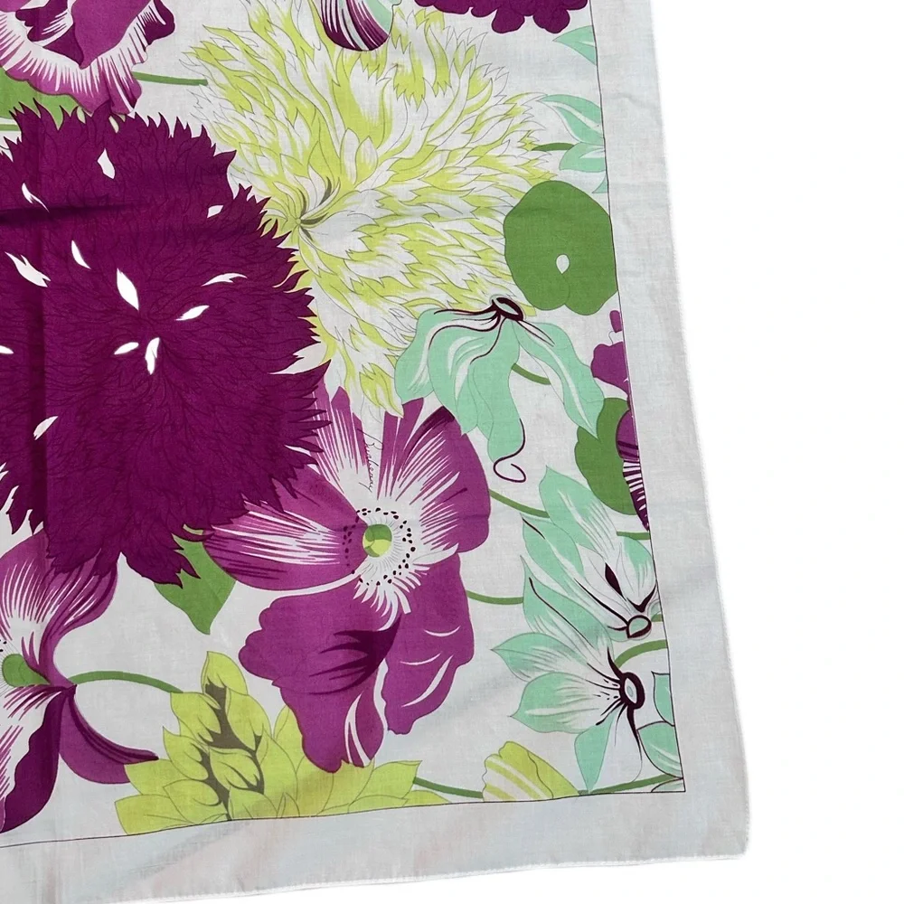 BURBERRY ~ Authenticated Purple and Green Floral Scarf 100% Cotton